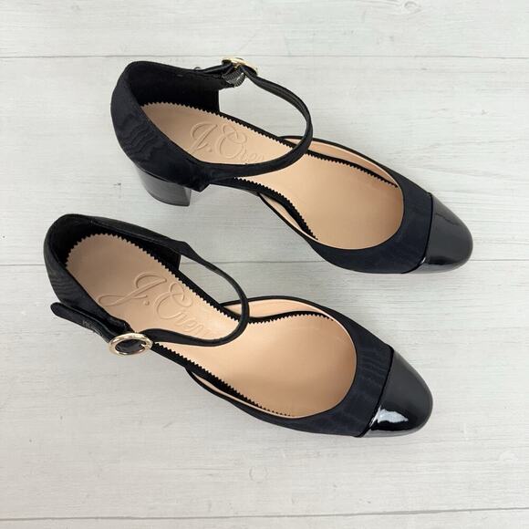 J.Crew Millie Ankle Strap Heels Size 8 Black Moiré Italian Leather Holiday Dance - Picture 3 of 16